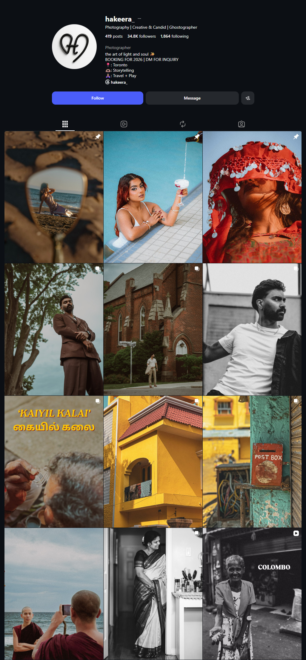 Instagram profile grid screenshot showing Hakeera photography work