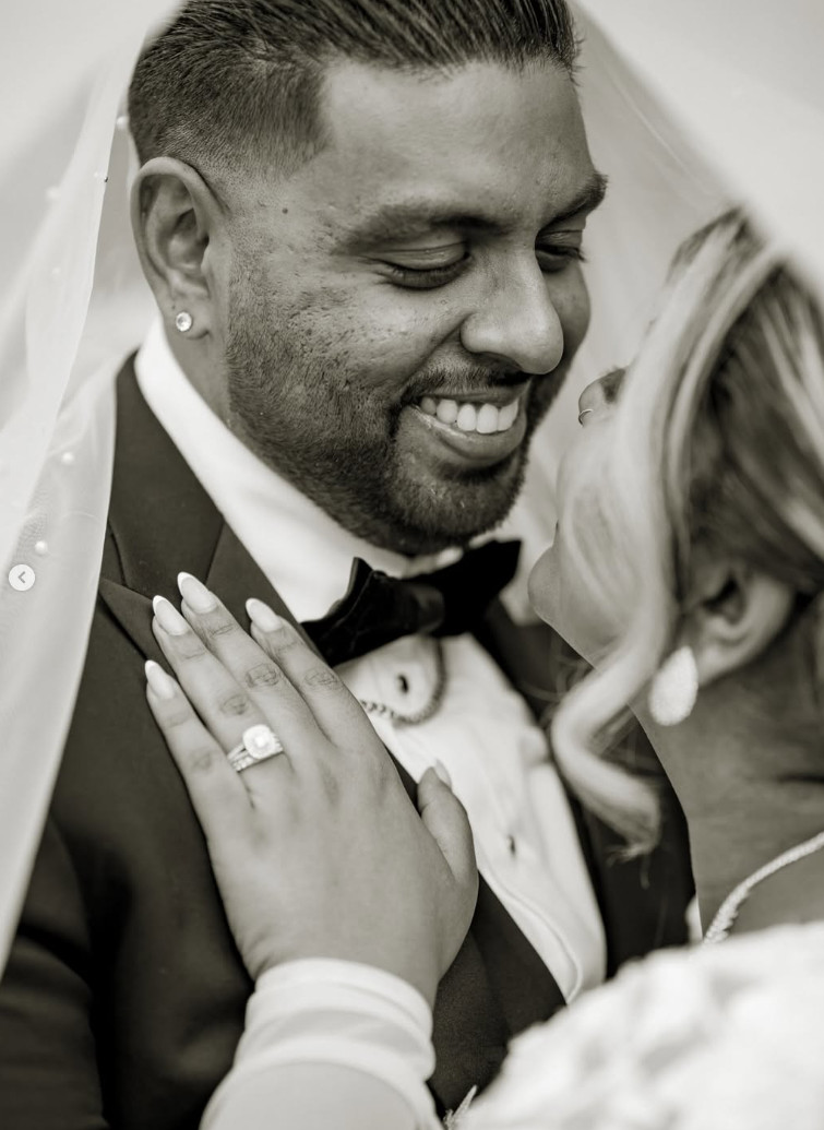 Black and white wedding detail portrait