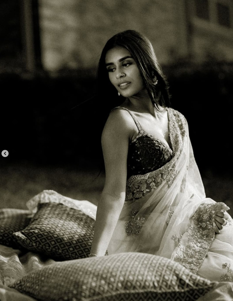 Black and white South Asian editorial portrait
